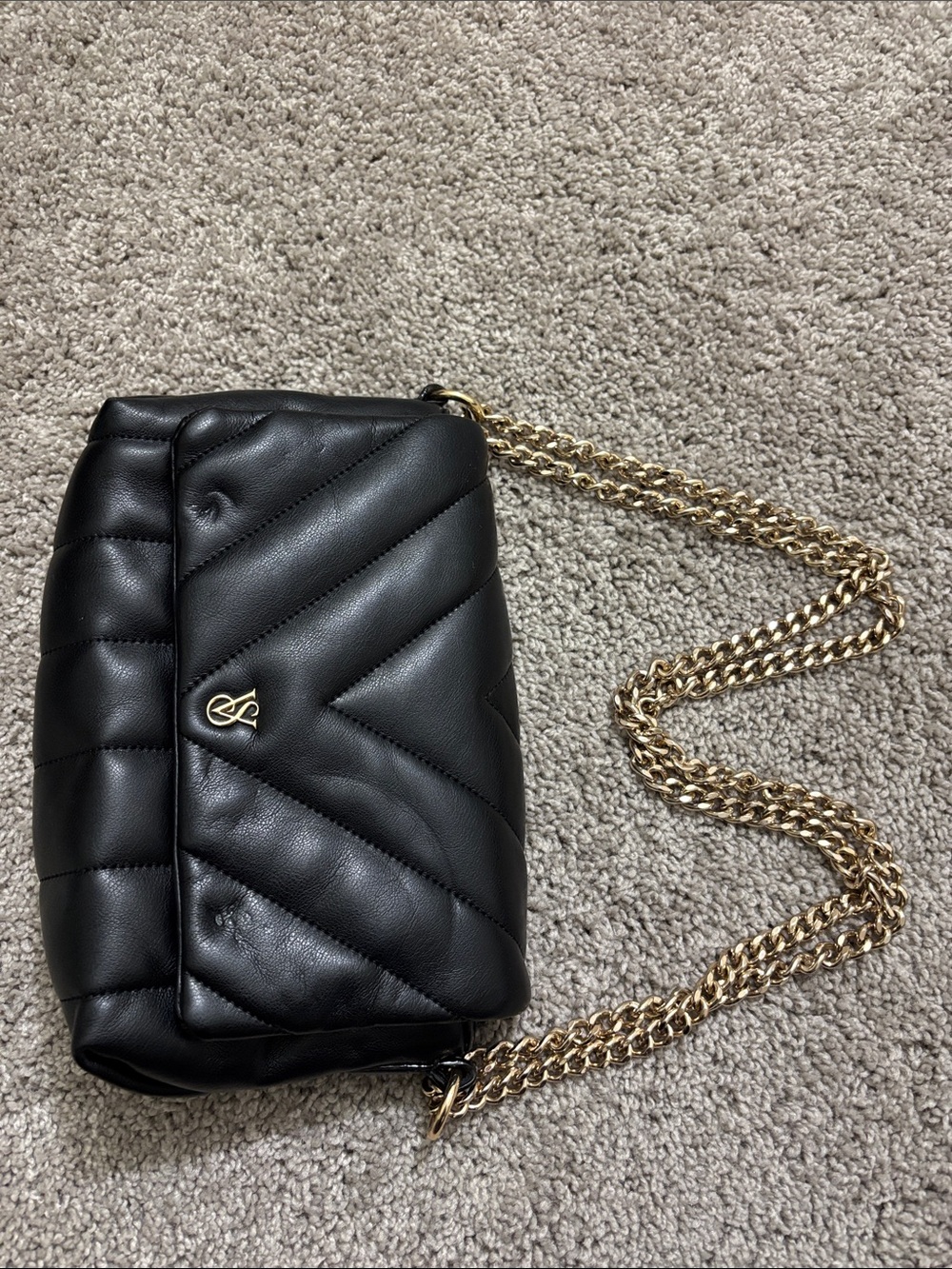 Victoria's Secret Black Quilted Crossbody with Gold Chain